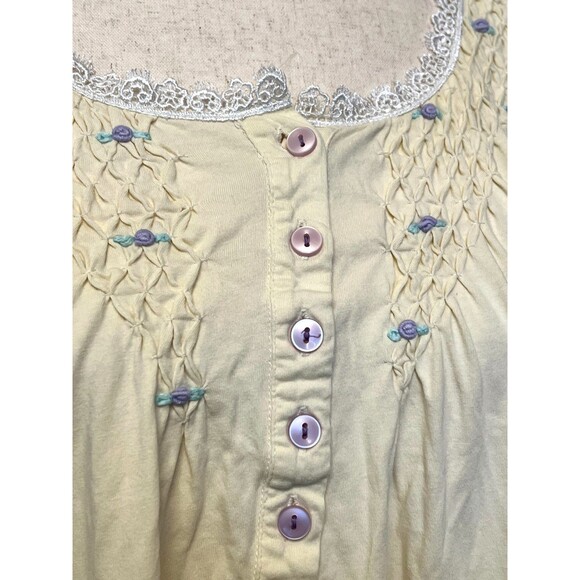 Sante Classics Womens 1X Yellow Nightgown Cotton Floral Smocking Ruffle Hem Lace - Picture 5 of 10